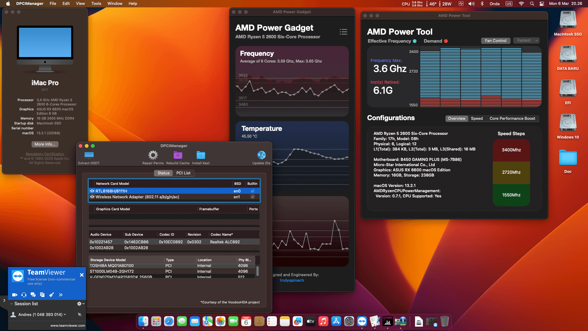 Success Hackintosh macOS Ventura 13.2.1 Build 22D68 in MSI B450 Gaming Plus + AMD Ryzen 5 2600 + Asus RX 6600